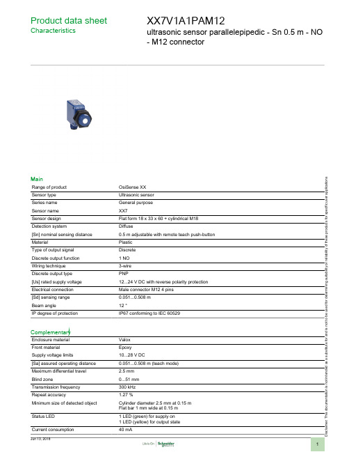 OsiSense XX 系列 General Purpose 平板形状的无线电感应器数据表说明书