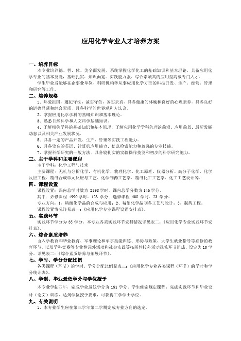 应用化学专业人才培养方案