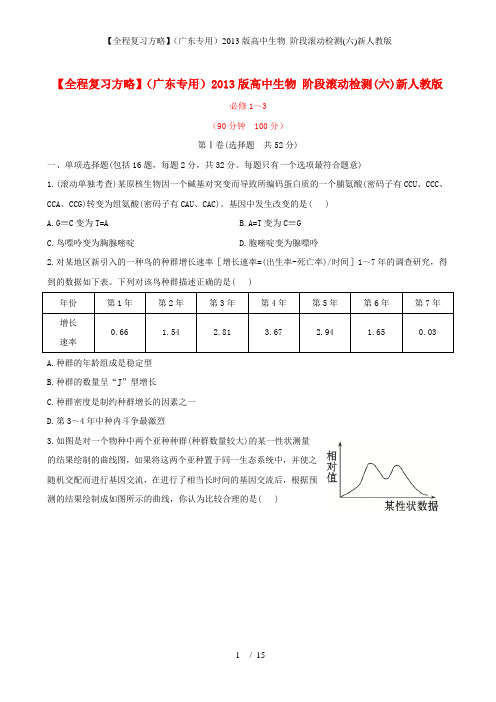 【全程复习方略】(广东专用)高中生物 阶段滚动检测(六)新人教版