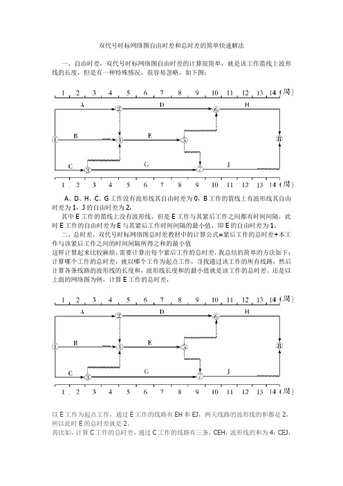 双代号时标网络图自由时差和总时差的简单快速解法