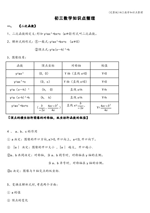 (完整版)初三数学知识点整理