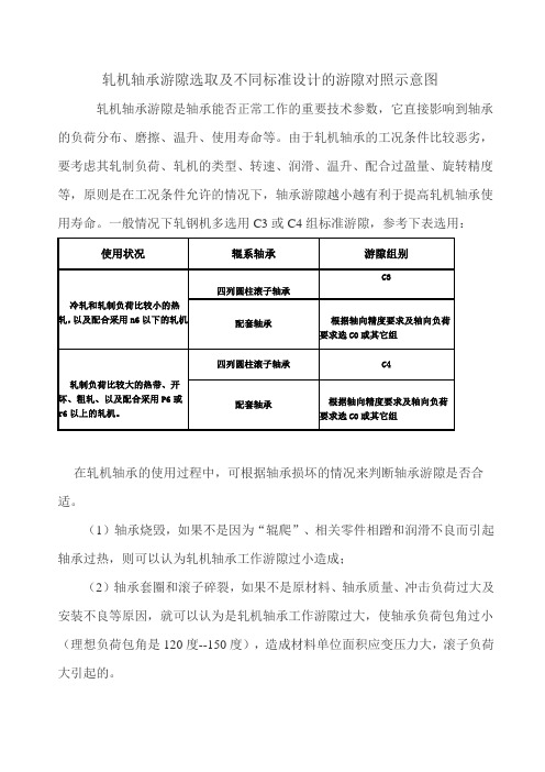 轧机轴承游隙及标准互换示意图