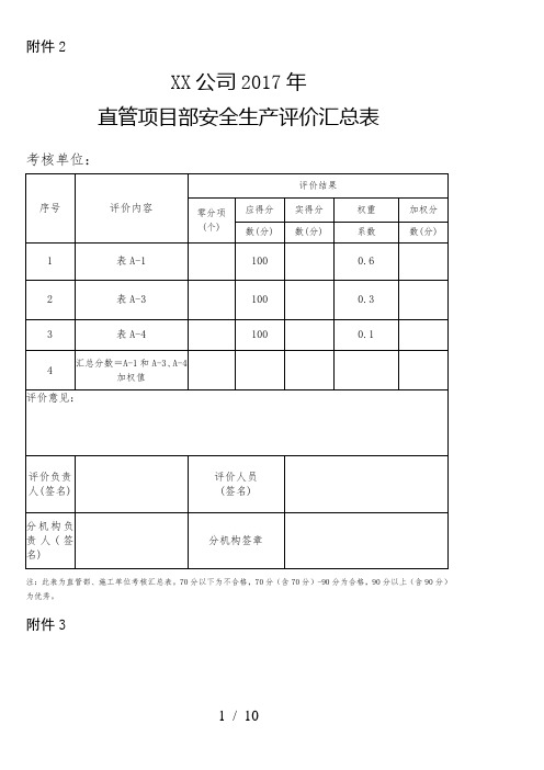 安全考核评价表