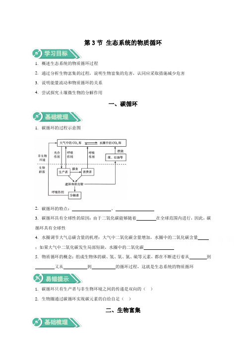 高中生物人教版选择性必修二学案33生态系统的物质循环