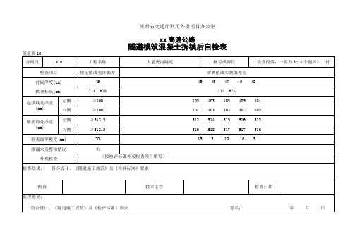 10隧道模筑混凝土拆模后自检表