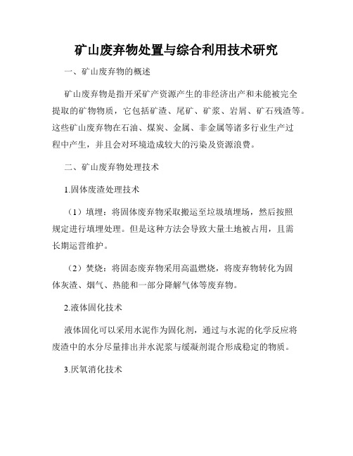 矿山废弃物处置与综合利用技术研究