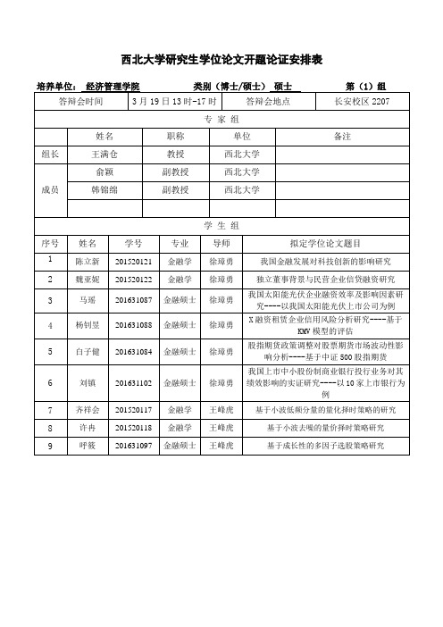 西北大学研究生学位论文开题论证安排表