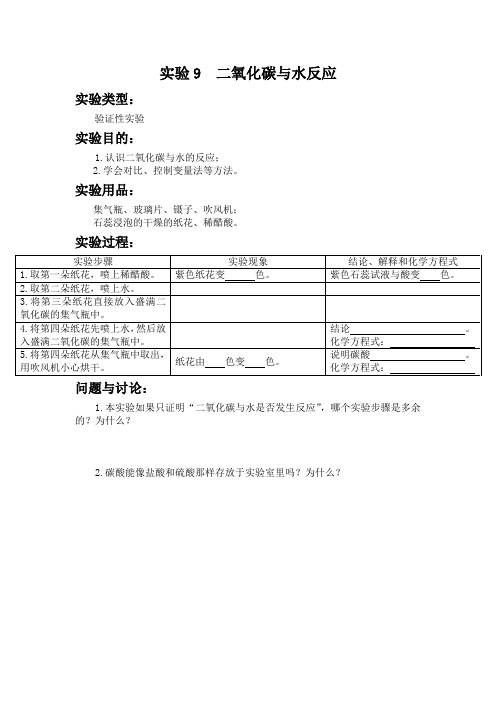 实验9  二氧化碳与水反应 初中化学实验报告