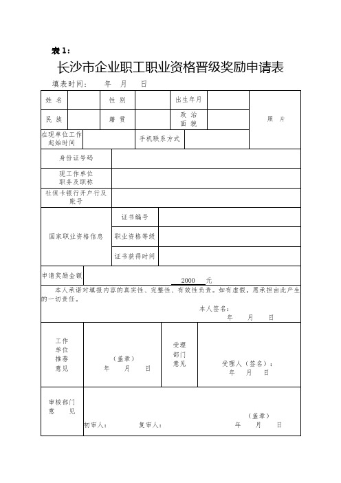 人力资源奖励申请表模板