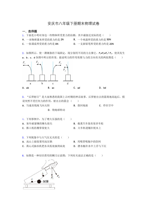 安庆市八年级下册期末物理试卷