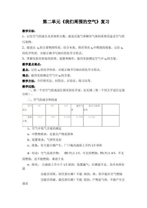 九年级化学第二单元复习教案