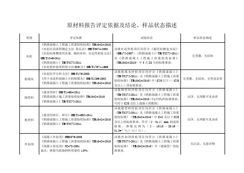 原材料报告评定依据及结论、样品状态描述