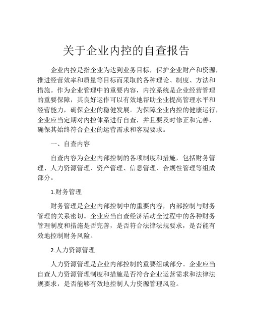 关于企业内控的自查报告