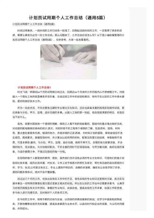 计划员试用期个人工作总结（通用5篇）