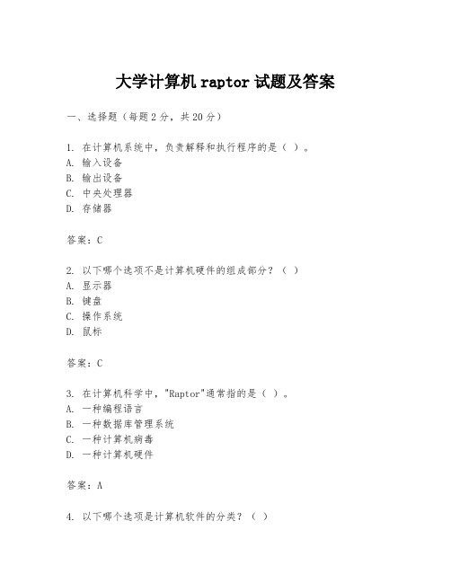 大学计算机raptor试题及答案