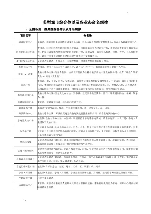 典型城市综合体各业态命名规律