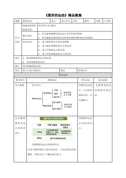 苏教版小学六年级数学下教案《图形的运动》