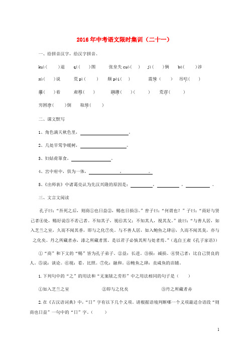 山西省太原北辰双语学校中考语文限时集训(二十一)