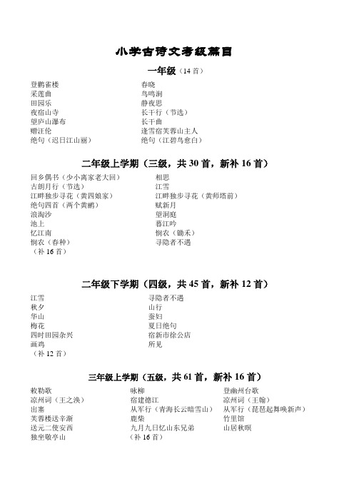 小学古诗文考级篇目(2012新)