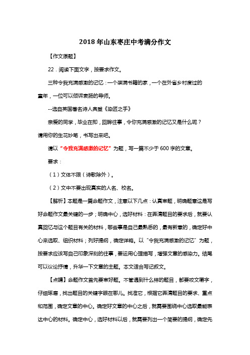 2018年山东枣庄中考满分作文《令我充满感激的记忆》9