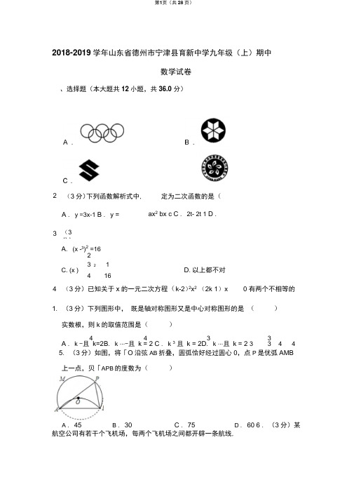 2018-2019学年山东省德州市宁津县育新中学九年级(上)期中数学试卷