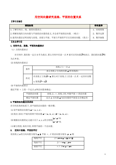 新教材高中数学第一章空间向量与立体几何 用空间向量研究直线平面的位置关系学案人教A版选择性必修第一册