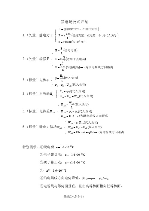 静电场公式归纳