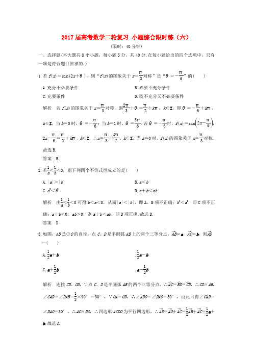 创新设计(浙江专用)2017届高考数学二轮复习 小题综合限时练(六)