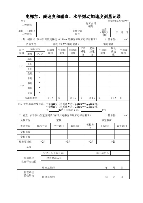 电梯加、减速度和垂直、水平振动加速度测量记录