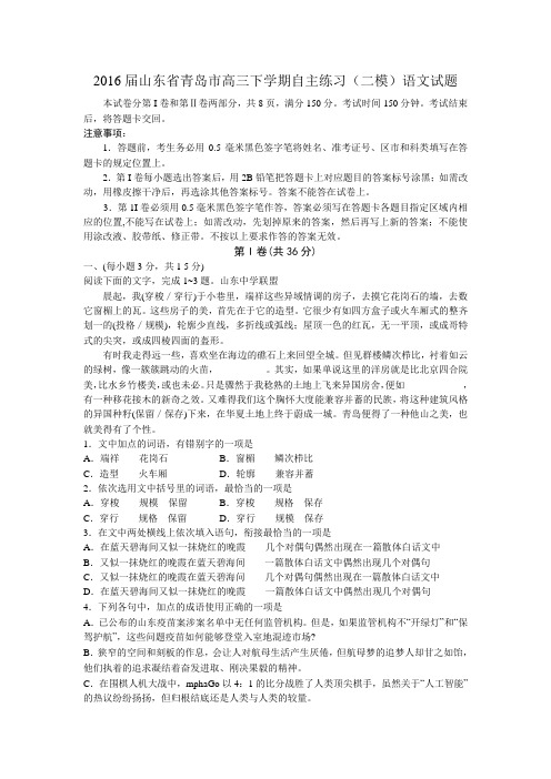山东省青岛市高三下学期自主练习(二模)语文试题 (2)
