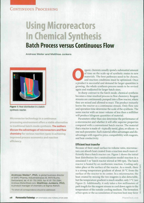 Using Microreactors In Chemical Synthesis  Batch Process versus Continuous