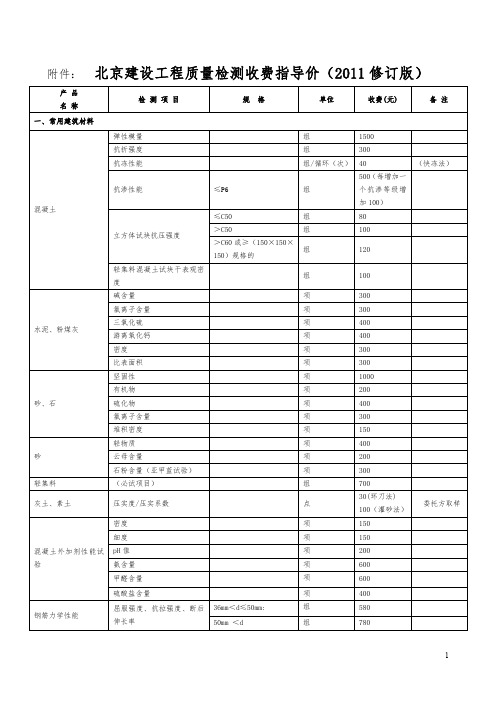 北京建设工程质量检测收费指导价(2011修订版).