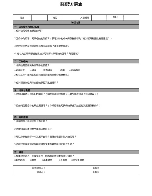 (完整word版)离职面谈表