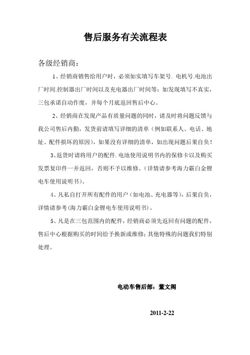 售后服务有关流程表--经销商