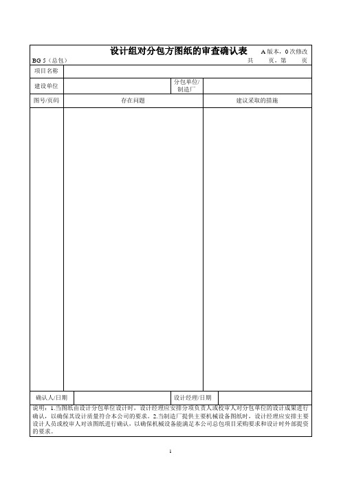 设计组对分包方图纸的审查确认表