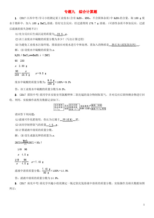 中考化学 第二编重点题型突破篇专题 综合计算题精练练习