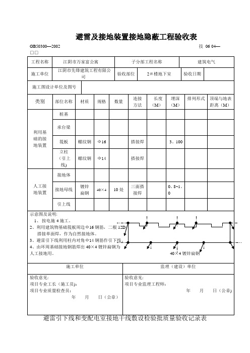 避雷及接地隐蔽工程验收记录