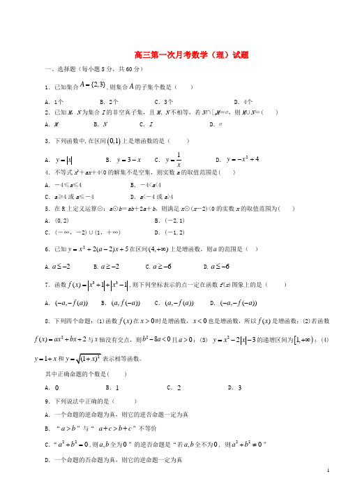 陕西省澄城县寺前高三数学第一次月考试题理