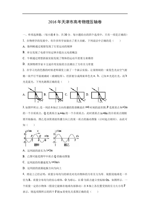 高三物理月考试题及答案-天津市2016届高考压轴卷