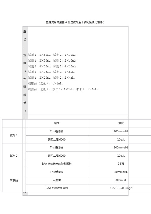 血清淀粉样蛋白A测定试剂盒(胶乳免疫比浊法)产品技术要求森美希克玛生物