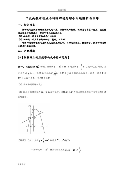 二次函数与特殊四边形综合问题专题训练(有问题详解)