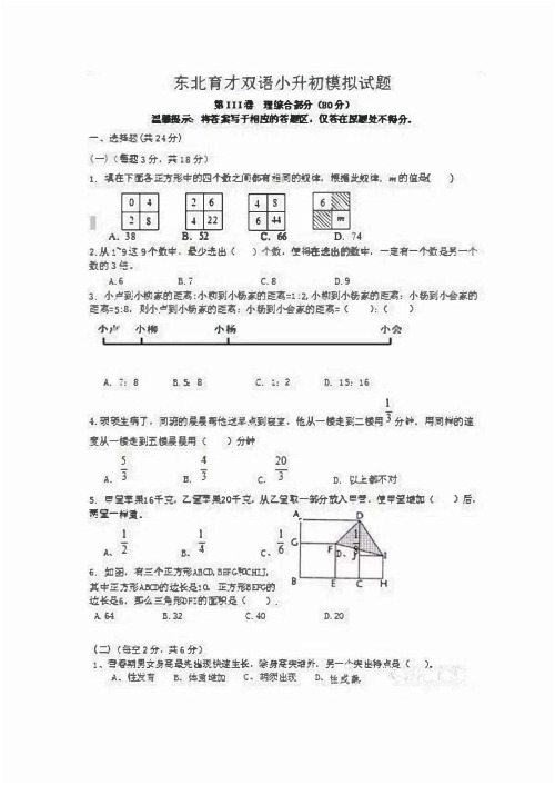 育才双语小升初模拟试题