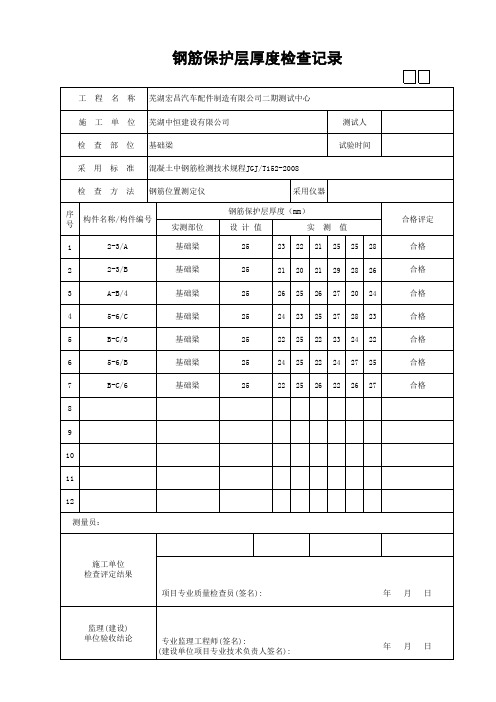 钢筋保护层厚度检查记录(表格)