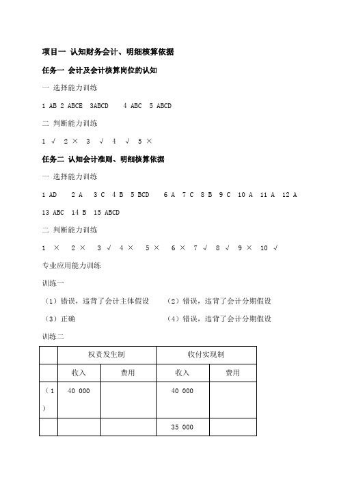 财务会计实务职业能力训练答案