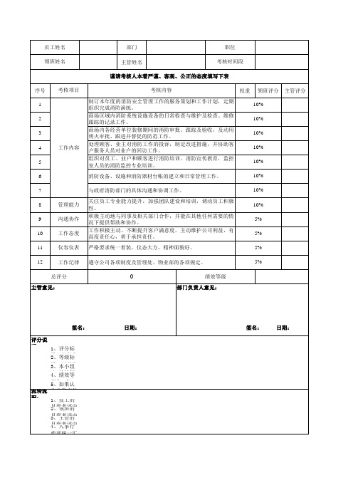 员工月度绩效考核表 - 消防主管