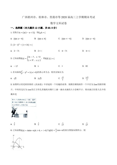 广西梧州市、桂林市、贵港市等2020届高三上学期期末考试数学文科试卷Word版含解析