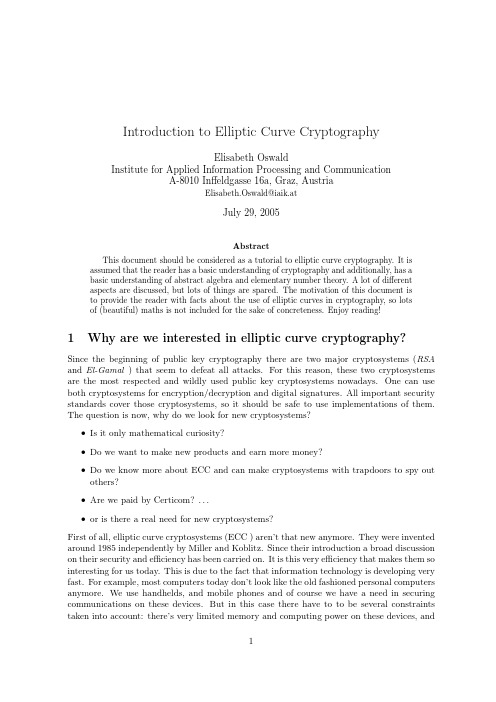 Introduction to elliptic curve cryptography. httpwww.iaik.tugraz. ataboutuspeopleoswaldpape