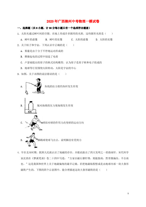 广西柳州市2020年中考物理一模试卷(含解析)