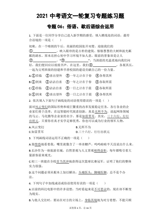 2021年中考语文一轮复习专题练习题 专题06：俗语、歇后语综合运用