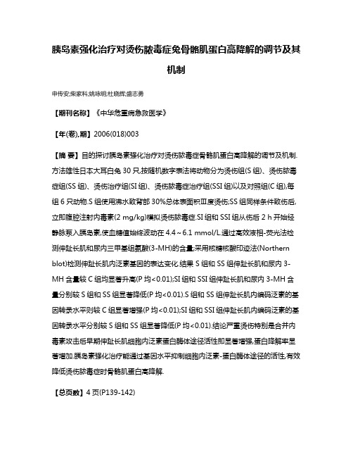 胰岛素强化治疗对烫伤脓毒症兔骨骼肌蛋白高降解的调节及其机制